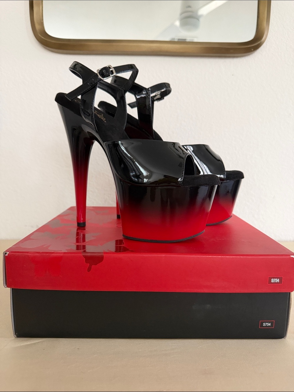 BNIB Pleaser heels patent black and red size 9